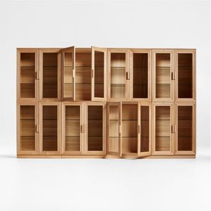 Calypso 144-Piece Natural Wood Glass-Door <b>Storage</b> <b>Cabinet</b> Set Minimalist Antique Design for Home <b>Dining</b> Entry Display Sideboard - Product Image 3