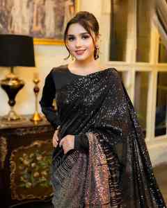 Nouveau Bollywood Block Buster Déguisement Lourd 60 Grammes Georgette Saree Blouse 3MM & 5MM Broderie Paillettes Travail Indien Exportateur - Product Image 2