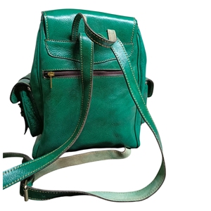 Green Genuine Leather Lightweight Fashion Waterproof Anti-Theft Large Capacity Travel <b>Backpack</b> Geometric Pattern Zipper Hasp - Product Image 3