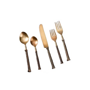 Juego de cubiertos de acero inoxidable con acabado Chapado en Color plateado de 4 cubiertos aptos para lavavajillas, mango de 2 colores, cuchara, tenedor, cuchillo - Product Image 4