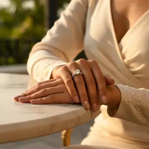 Bague de fiançailles pour femme avec zircone cubique, bague en cristal argenté - Product Image 1