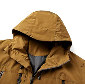 Veste d'hiver légère et imperméable pour hommes, coupe-vent marron, capuche, toile, marque privée pour l'extérieur, pluie, neige, vêtements de rue. - Product Image 1