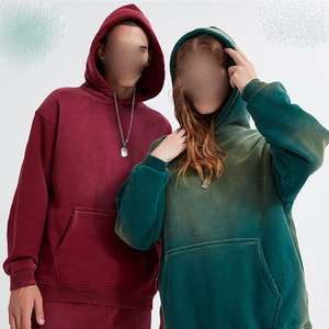 Sudadera con capucha de invierno Unisex personalizada de alta calidad de gran tamaño de lana desgastada diseño Vintage ácido lavado aspecto Digital liso teñido - Product Image 3
