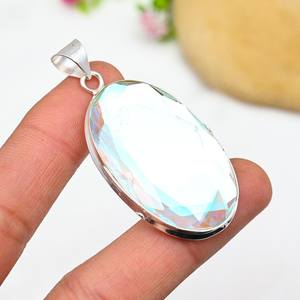 Pendentif en topaze mystique, argent sterling 925, collier en pierres précieuses fait à la main, cadeau pour elle, mode féminine, luxe - Product Image 4