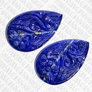 Belles paires de pierres précieuses naturelles Lapis Lazuli coupe poire Mughal sculpture 100 pièces en vrac boucles d'oreilles bijoux avec tailles personnalisées - Product Image 1