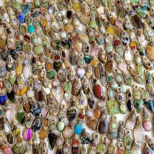 Rara Multi piedra preciosa arcilla polimérica cara diseñador hecho a mano doble piedra preciosa curación cristal colgante étnico joyería antigua colgante - Product Image 2