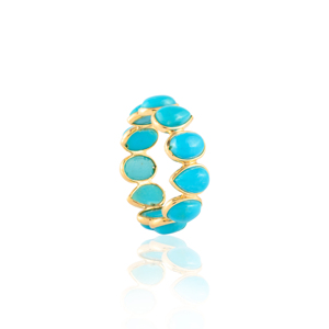 Anillo de banda de eternidad turquesa auténtica 100% hecho a mano personalizado de fábrica, anillos de banda apilables de oro amarillo puro de 18 quilates, joyería para mujer - Product Image 5