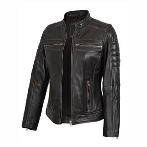Veste en cuir de vachette de marque privée pour motards taille personnalisée en peau de mouton vieilli Vestes pour femmes - Product Image 2