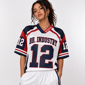 BB. INDUSTRY Maillot de basket-ball pour femme, blanc, en maille, col en V, manches courtes, respirant, coupe décontractée, numéro 12, vêtements d'équipe - Product Image 1