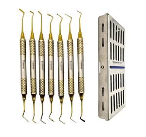 Juego de 7 Instrumentos Dentales para Rellenos de Amalgama y Composite en Casete (7 Piezas Recubiertas de Plasma Dorado) para Limpieza y Rellenado - Product Image 1