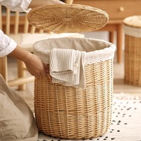 Panier à linge multifonctionnel en rotin naturel tressé à la main, écologique, avec couvercle, pour le rangement des vêtements, des jouets, organisation de la maison