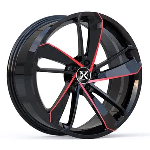 Customize New Design 5x114.3 5x112 5x120 Concave Wheels Forged Car Hollow Wheel Rims Aluminum Alloy CNC Rims Red and Black