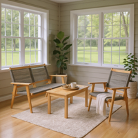 Conjunto de Muebles Modernos y Duraderos de Cuerda Tejida con Estructura de Madera Contrachapada de Pino Americano, Plegables para Uso en Exteriores, Hoteles y Casas de Campo