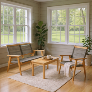 Modern Durable Woven Cord Furniture Set with American Pine Plywood Frame <b>Foldable</b> for <b>Outdoor</b> Use Hotel Farmhouse Applications - Product Image 6