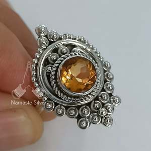 Citrine <b>Statement</b> <b>Ring</b> Handmade Geometric Sterling Silver November Birthstone Citrine Yellow Color - Product Image 6
