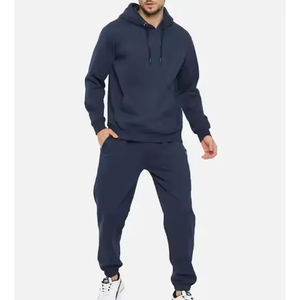 Ensemble de survêtement pour homme 100% coton à capuche, couleur unie, sweat-shirt et pantalon de jogging à manches longues, vêtements décontractés d'automne avec poches latérales - Product Image 1