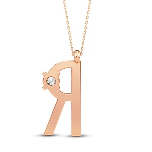 Elegante Colgante Solitario con Letra Mayúscula, Diamante Cultivado en Laboratorio VVS VS EF, Plata de Ley 925 con Acabado en Oro, Personalizado - Product Image 2