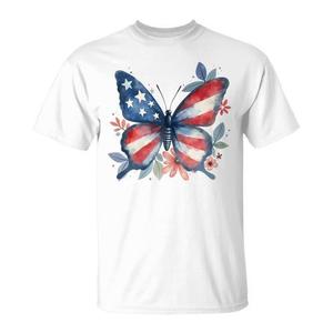 T-shirt da donna con farfalle e bandiera americana, per il 4 luglio, alla moda, promozionale, per ragazze - Product Image 1