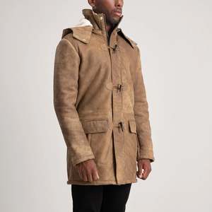 Abrigo de cuero desgastado Nolan Brown con capucha - Product Image 2