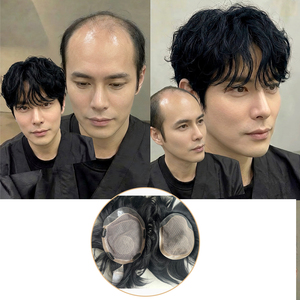Prothèse capillaire <span class=keywords><strong>pour</strong></span> <span class=keywords><strong>homme</strong></span> à base de soie, <span class=keywords><strong>cheveux</strong></span> raides, avec ligne de <span class=keywords><strong>cheveux</strong></span> naturelle, système de remplacement capillaire <span class=keywords><strong>pour</strong></span> hommes chauves - Product Image 1