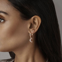 Vente en gros de boucles d'oreilles en argent sterling 925 avec zircon, motif soleil et lune, pour les fêtes et les cadeaux