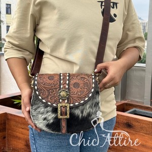 กระเป๋าหนังวัวสะพายข้างทำด้วยมือคุณภาพสูงมาใหม่กระเป๋าคาดลำตัวทำด้วยมือของผู้หญิงผ้าไนลอนแท้ซับในโลโก้ตะวันตก - Product Image 1