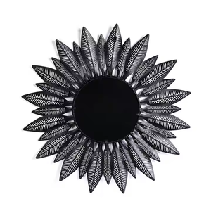 Cadre de feuilles métalliques Miroir mural d'art de luxe d'intérieur Miroir rond en feuilles métalliques Décoration murale - Product Image 1