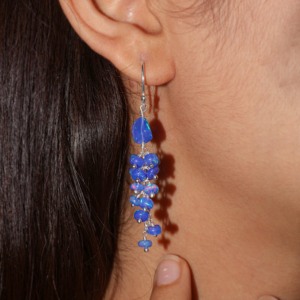 Pendientes colgantes de ópalo etíope azul Vintage para mujer con cuentas con racimo de ópalo de fuego natural y cuentas caídas - Product Image 4