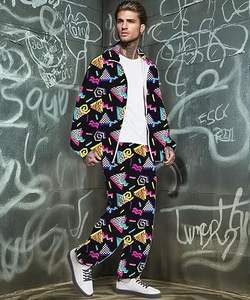 Conjunto Deportivo Masculino de los 80, Disfraz de los 90, Chaqueta Cortavientos de los 70, Conjunto Retro Hip Hop, Estilo Vintage, Ropa Casual de Halloween, Color Sólido 100% - Product Image 4