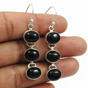 Nueva moda moderna caliente 925 plata esterlina Natural ónix negro piedra preciosa aspecto clásico pendientes colgantes joyería hecha a mano proveedores - Product Image 4