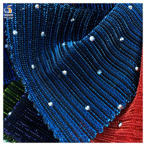 Kain Chiffon Rajut Poliester Bergaris YX1282 yang Sedang Populer dengan Hiasan Berlian Imitasi untuk Kostum Tari Latin, Kain Chiffon Lurex - Product Image 6