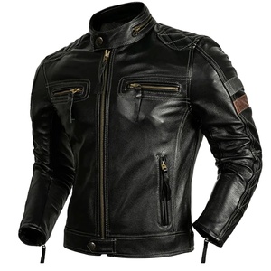 Veste en cuir d'agneau noir véritable pour homme style bomber avec design sans col pour l'hiver - Product Image 1