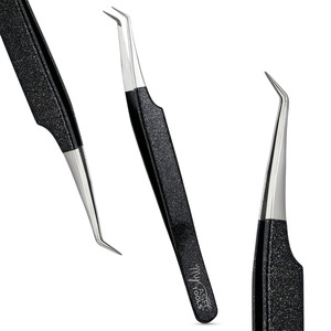 Pinzas para extensión de pestañas Premium, Punta Delgada, volumen, pinzas de 45 grados, pinzas para Volumen de arranque, punta de fibra, ligera, probada a mano - Product Image 1