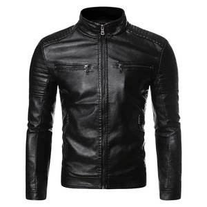 Men's <b>Large</b> Brown <b>Canvas</b> PU Leather Jacket Winter Hot Stand Collar Casual Moto Biker Coat for Motorcycle Riding - Product Image 5