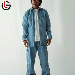 Best Quality High Quality <b>Men</b> <b>Denim</b> <b>Shirt</b> 100% Cotton Long Sleeve Customized Color Stand Collar Hip Hop Style Trendy - Product Image 1