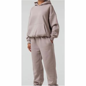 Survêtement ensemble de vêtements de haute qualité Logo personnalisé deux pièces costumes couleur unie survêtement à capuche survêtement ensembles pour femmes - Product Image 3