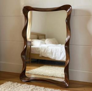 Luxury Handmade Asymmetrical Wall <b>Mirror</b> Eco-Friendly <b>Lightweight</b> Wavy Art Deco Design Walnut Frame for Home Use Cheap Price - Product Image 2