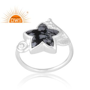 Meilleure vente 925 argent Sterling naturel flocon de neige obsidienne bague en pierres précieuses bijoux personnalisés pour les femmes cadeau pour elle - Product Image 1