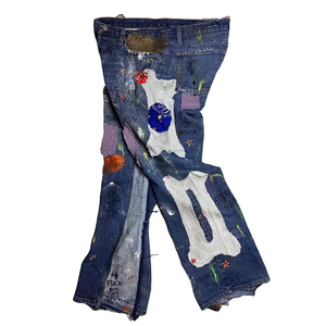 Jeans de Mezclilla Desgastados con Parches Multicolores Vintage Personalizados al por Mayor de SPORTISH IMPEX, Unisex - Product Image 2