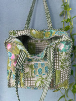 Sac fourre-tout en coton fait main, design patchwork matelassé, imprimé au bloc, fermeture éclair, pour marché, shopping, voyage, cadeau personnalisé, automne hiver