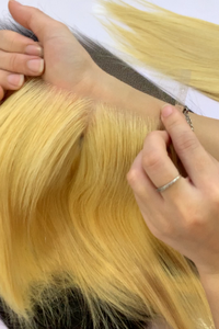 Blonde Fermeture 100% Vietnamien Remy Cheveux Humains Naturel Droite Dentelle Frontale avec Soyeux Droite Vague Vierge Cheveux - Product Image 2