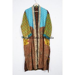 Kimono Robe Unique Fait Main Élégant Vintage en Soie Japonaise pour Femme, Style Bohème Floral Long, Veste d'Été, Cache-Bikini - Product Image 4