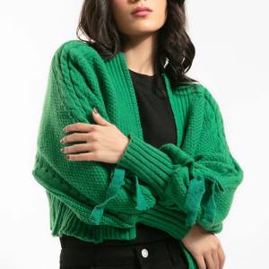 Cuello en V Transpirable Algodón Otoño e Invierno Color puro Cintura Suéter Sudadera con capucha Suéteres de mujer Punto de algodón informal - Product Image 1