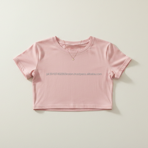 Women's Regular Fit Custom Blank Plain <b>Crop</b> <b>Top</b> Shirts OEM ODM Gym Cropped Tee Shirt 100% Cotton Breathable Summer Fashion New - Product Image 2