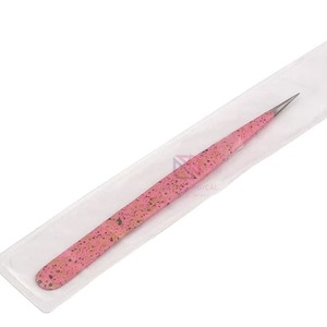 <b>Pink</b> Speckled Stainless Steel Precision Eyelash Tweezers Smooth Tip Reusable - Product Image 6