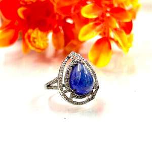 925 Sterling Silver <b>Rhodium</b> Plated Prong Setting Natural Tanzanite and Pave Diamond Gemstone Handmade Women's Anniversary <b>Ring</b> - Product Image 5