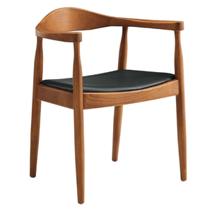 Chaise de salle à manger en bois massif avec siège en cuir PU Design moderne du milieu du siècle - Product Image 2