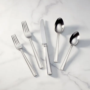 Juego de cubiertos de acero inoxidable con patrón moderno con líneas suaves, hechos a mano utensilios de cocina, utensilios decorativos, ideal para fiestas - Product Image 2