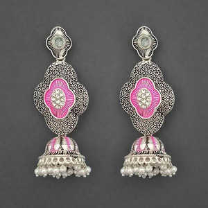 Pendientes colgantes finos Kriaa Chapado en plata Rosa Meenakari Piedra mate Pendientes colgantes finos Kriaa Chapado en plata Rosa Meenakari - Product Image 1