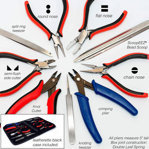 Top Trending Best Selling Beading <b>Tool</b> Kit 9pcs Rubber Handle <b>Leather</b> Safe <b>Pouch</b> Beading Cutter Pliers with Tweezers - Product Image 2